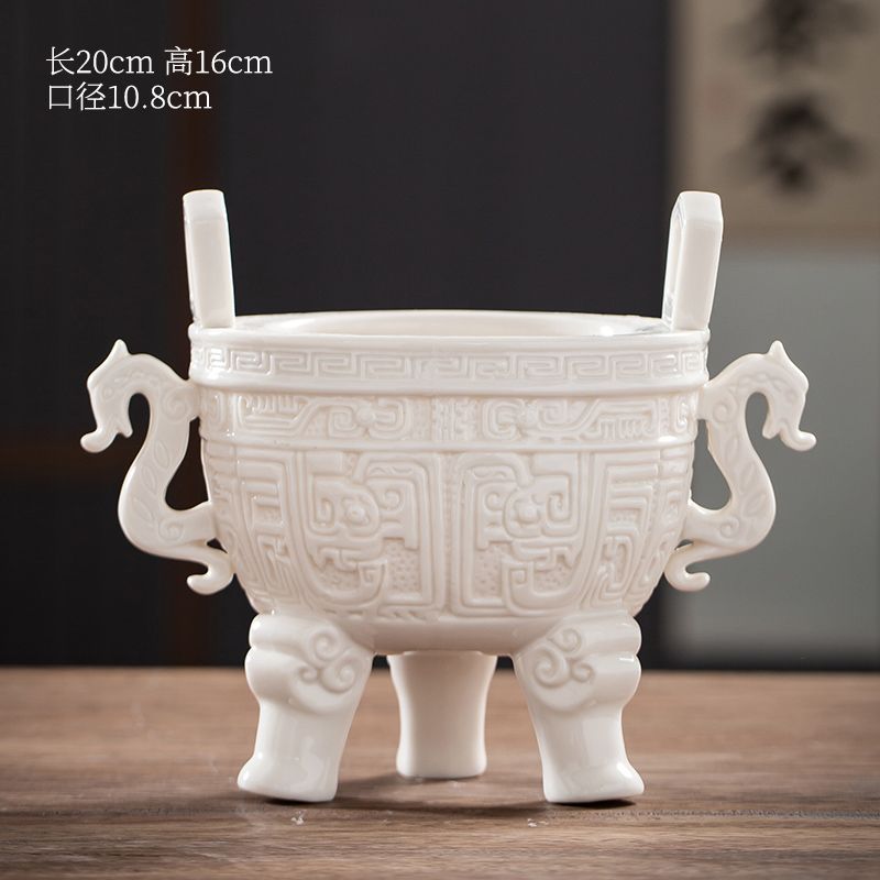 古典三足圓鼎爐復古香鼎爐供佛供奉鼎香爐長方形鼎爐室內家用陶瓷c8072