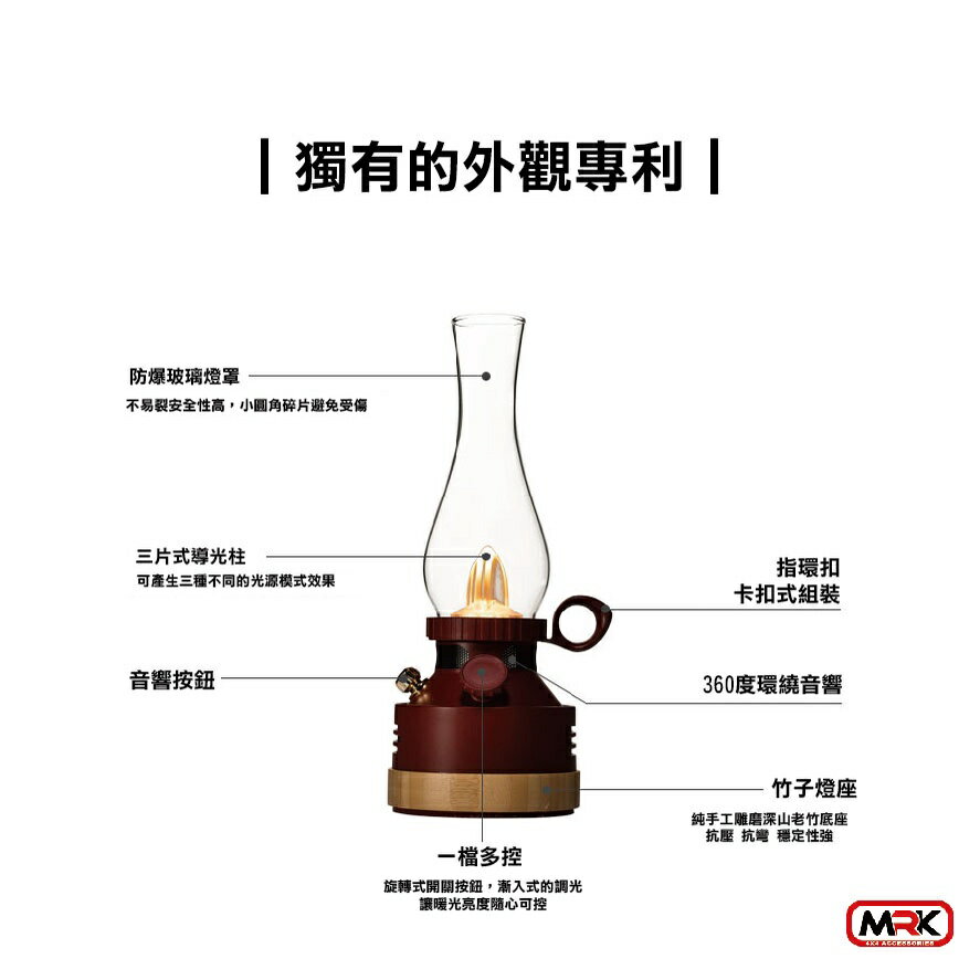 【MRK】秋野地 音響燈 伊人 戶外休閒音響露營燈 露營燈 藍芽音響 戶外藍芽 燭燈 瓦斯燈 復古燈 LED充電式 鋰電 7