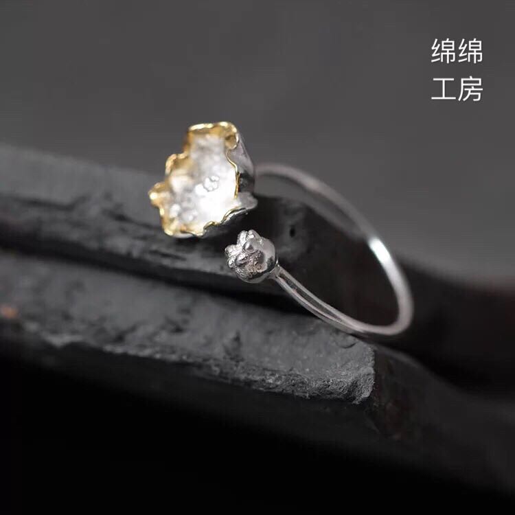 原創設計師款925純銀創意女飾品罌粟花開口戒指環