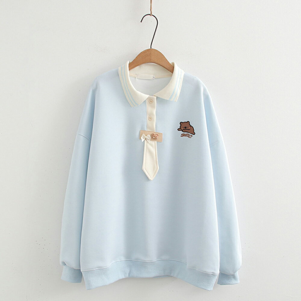 ＊ORead＊學院風卡通刺繡polo領帶上衣(2色S~XL)