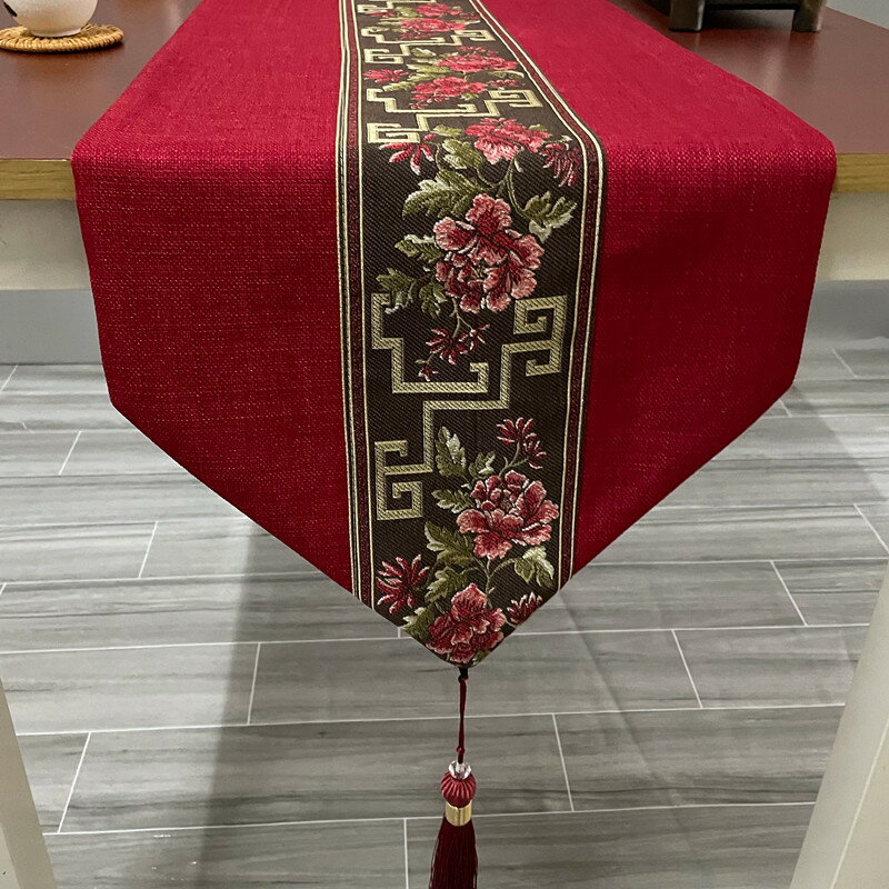 新中式喜慶紅色桌布桌旗布結婚桌旗茶旗茶桌長條茶幾餐桌電視櫃布