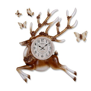 麗盛歐式麋鹿復古掛鐘單面掛表美式客廳裝飾掛表田園靜音時鐘表