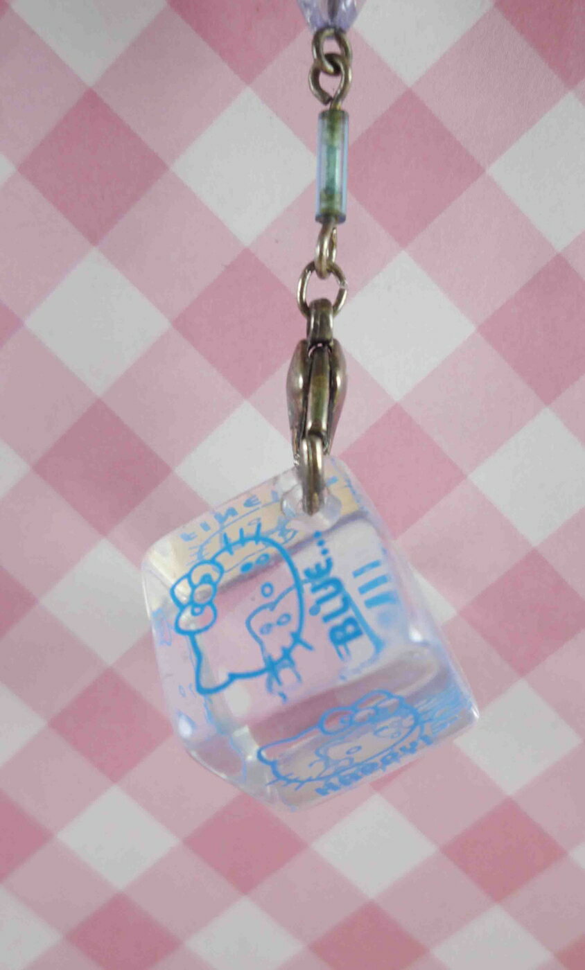 【震撼精品百貨】Hello Kitty 凱蒂貓 KITTY手機吊飾-鈴鐺吊飾-透明方塊藍 震撼日式精品百貨