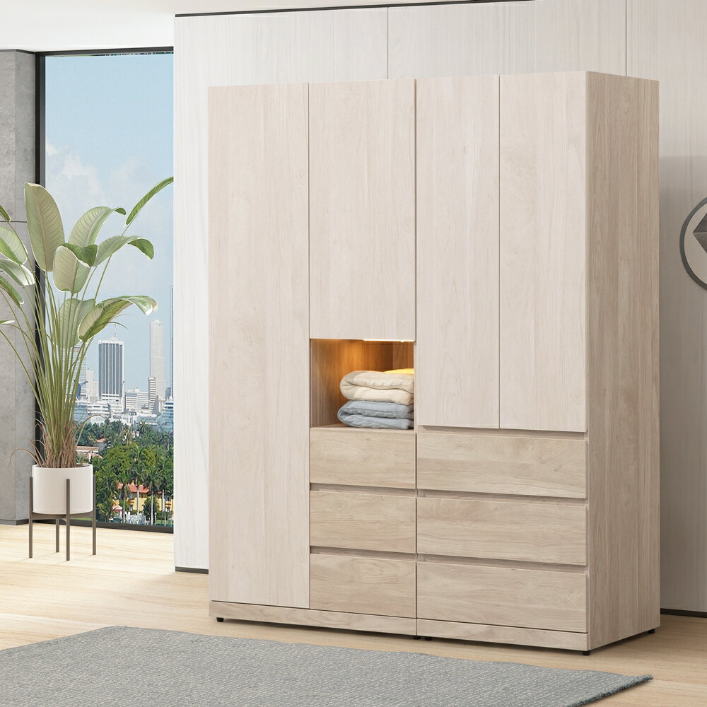 【直人木業】卓越當代日系風140公分三抽開放衣櫃(80公分開放三抽加60公分三抽衣櫃)｜舒心寢間｜APP結帳再賺4%點數#雙11狂購節 1