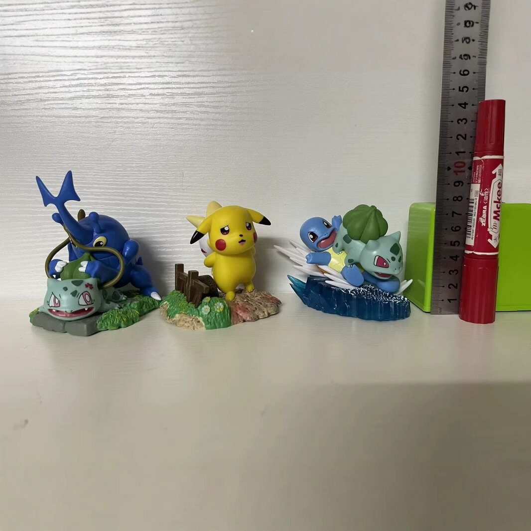 3款場景寵物精靈比卡妙蛙種子 傑尼龜動漫手辦桌面擺件袋裝
