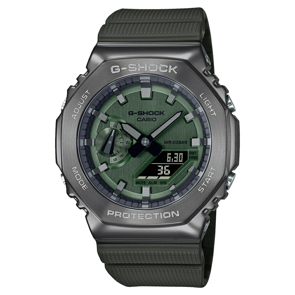 送禮首選★CASIO卡西歐 G-SHOCK 沉穩灰綠 金屬錶殼 八角形錶殼 GM-2100B-3A_44.4mm 附提袋【全館滿額折價★APP下單跨店最高22%點數回饋】