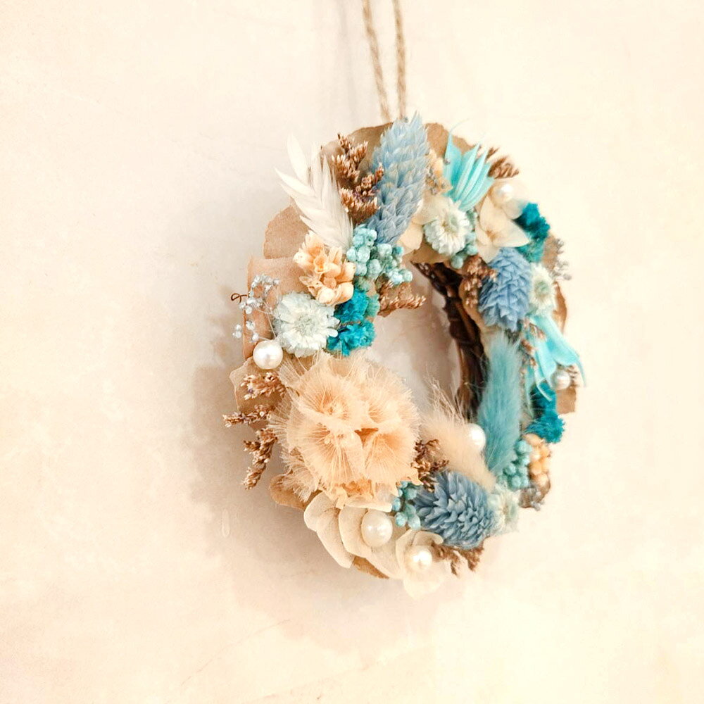 萩蒔花花藝x覓品竹北手作店-乾燥花x永生花創作掛飾/花圈-湖水綠 2