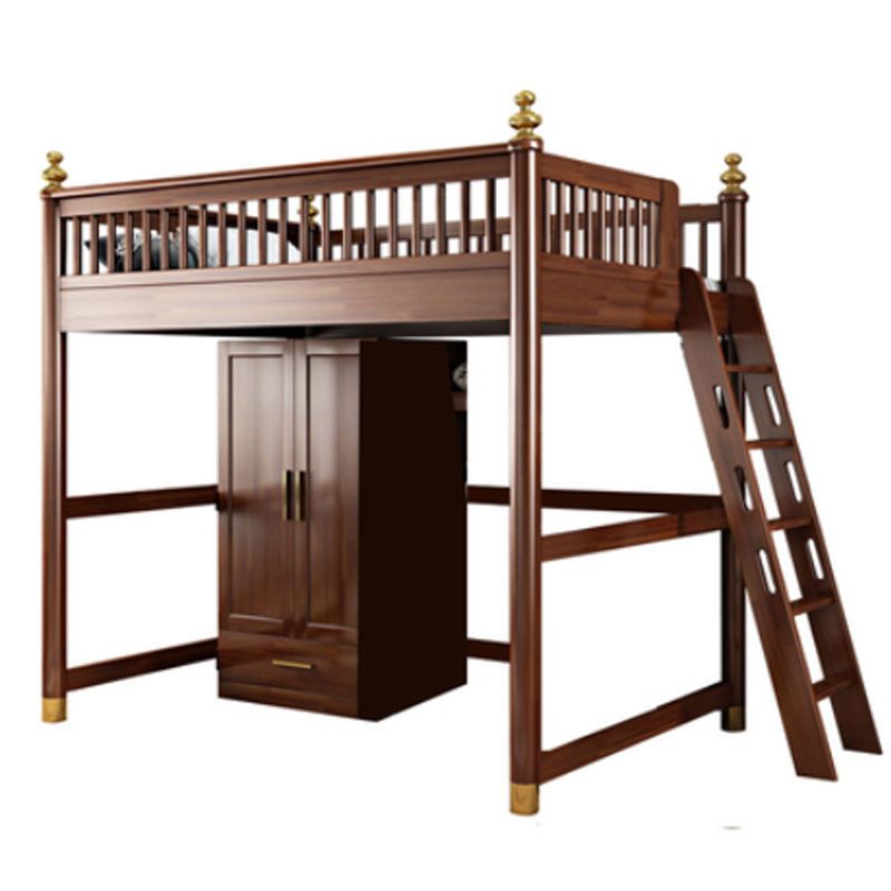 全實木上床下書桌衣柜組合床1.2胡桃色兒童高低床上床下空高架床