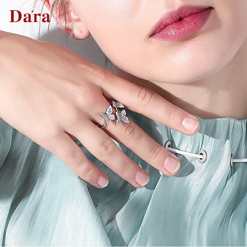 925銀蝴蝶個性開口時尚可調節戒指女食指中指輕奢潮流網紅指環