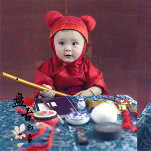 可愛活潑男女周歲寶寶寫真服古裝紅色小漢服影樓寫真服裝 抓周