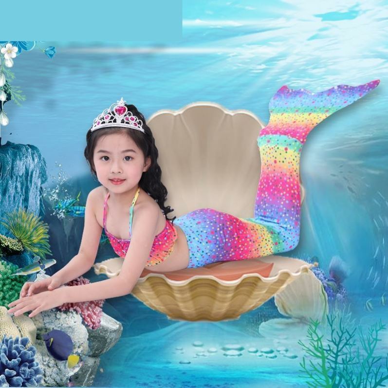 女童美人魚服裝游泳衣公主的裙子 兒童美人魚尾巴三件套裝衣服