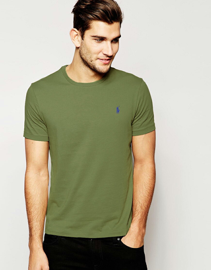 美國百分百【Ralph Lauren】男 素面 短袖 T恤 T-shirt 圓領 上衣 RL polo 軍綠 XS號 B018