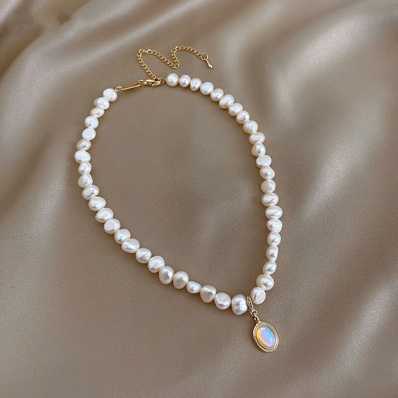天然珍珠項鏈女晶石個性吊墜ins冷淡風鎖骨頸鏈時尚氣質百搭飾品