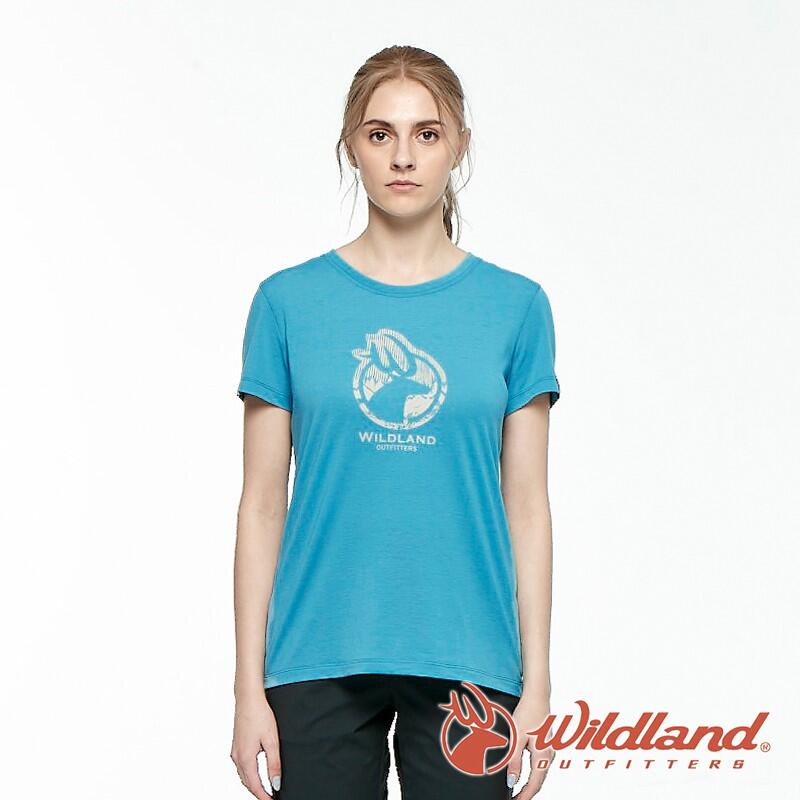 【wildland 荒野】女 彈性LOGO印花圓領上衣『蔚藍』0A91603