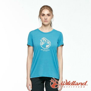 【wildland 荒野】女 彈性LOGO印花圓領上衣『蔚藍』0A91603