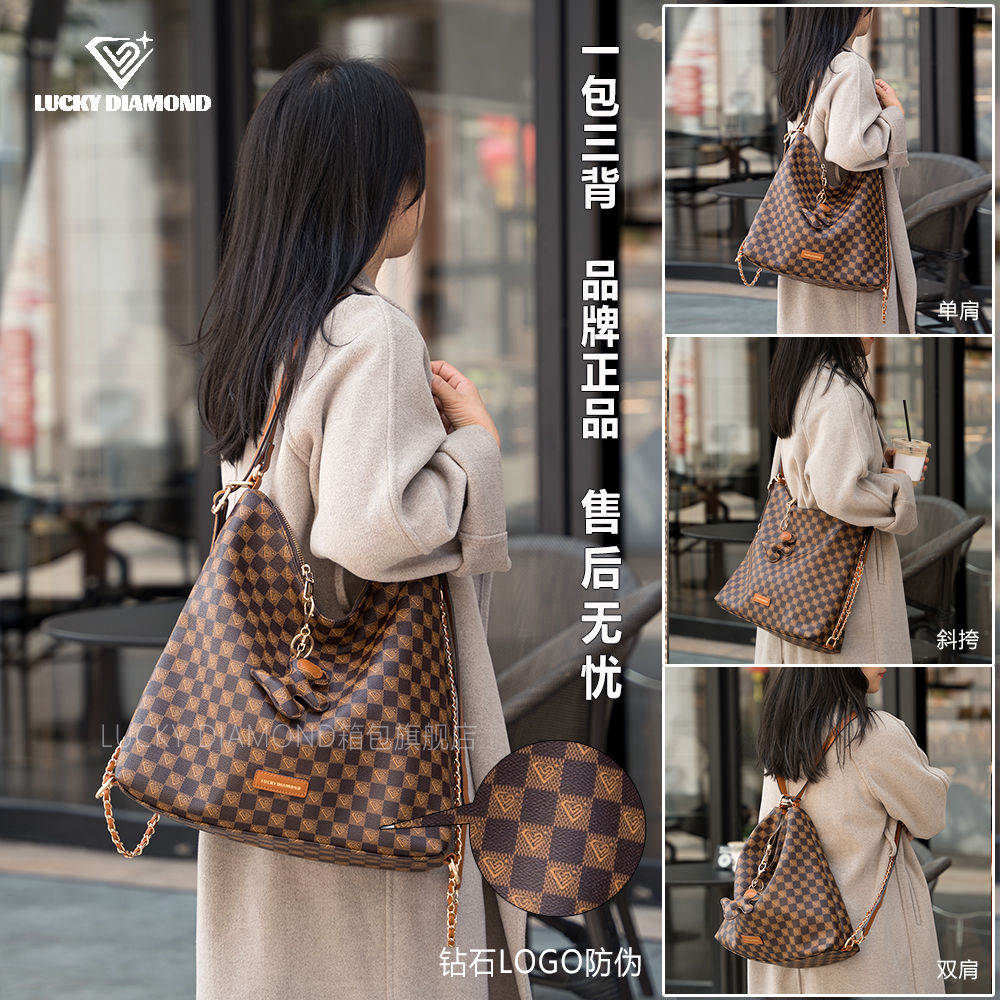 2024春秋品牌大容量女士包包復古輕奢軟皮單肩挎包通勤雙肩包揹包-享樂