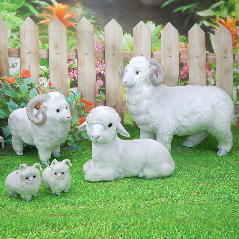 仿真綿羊模型毛絨玩具羊小綿羊公仔會叫的綿羊玩偶擺件仿真羊模型