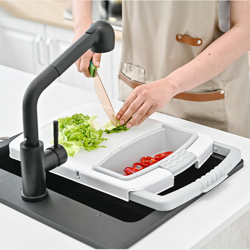 日式多功能可折疊菜板洗菜盆瀝水籃家用三合一切菜板水槽砧板案板