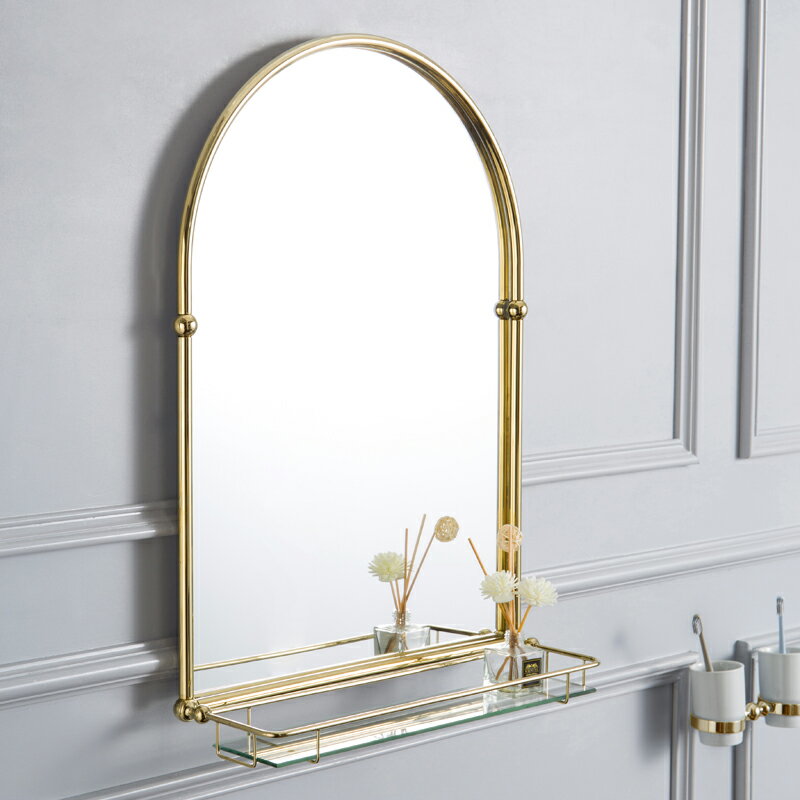 蝶陶新款金屬衛生間梳妝臺鏡復古衛浴鏡黃銅鍍鉻鍍金不生銹北歐