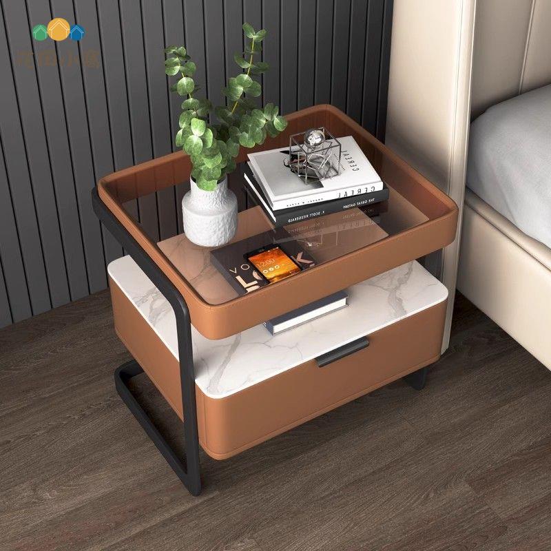 意式 床頭櫃 鐵藝輕奢 智能家用新款臥室實木 簡約 現代 高級巖板床邊櫃 [PP0510024]