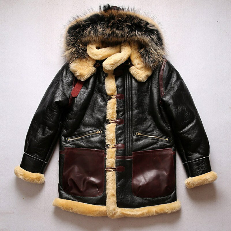【巴黎精品】真皮皮衣綿羊皮夾克-皮毛一體連帽B7派克服男外套2色p1ay75