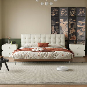 意式極簡白色軟包床實木雙人床主臥室小戶型1.8米床高端大氣