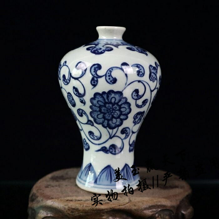 古玩景德鎮陶瓷器花瓶 青花瓷纏枝蓮梅瓶 小花瓶擺件客廳家居擺件