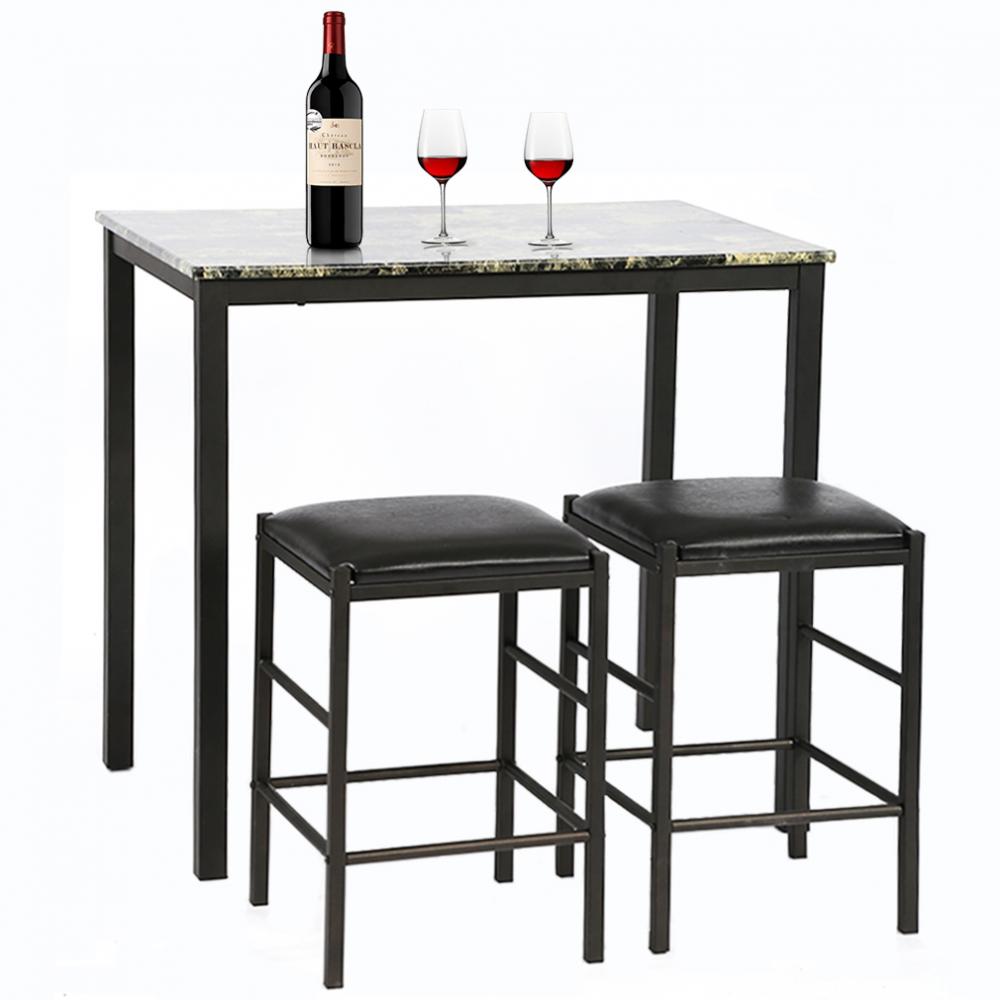 FDW Marble Top Dining Table and Stools Set