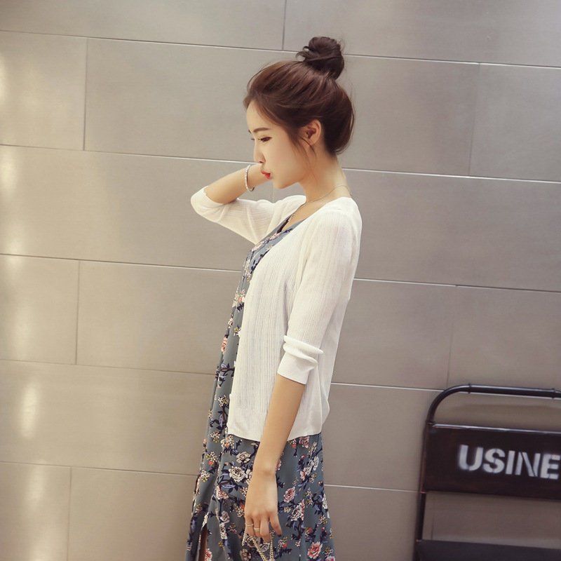 FINDSENSE G5 韓國時尚 夏季 空調衫 針織衫 開衫 純色 七分袖 薄外套 防曬衣