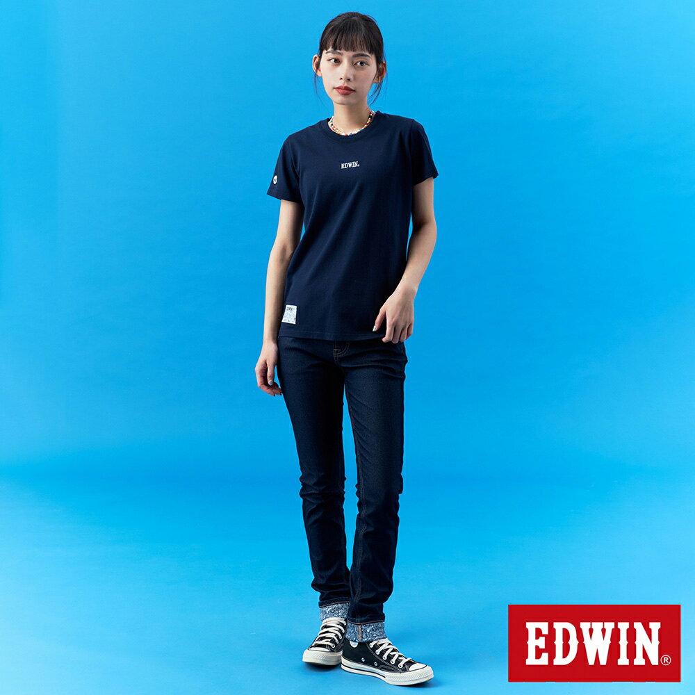 EDWIN BT21冰河玉斜紋窄管丹寧直筒迦績褲-女款 原藍色