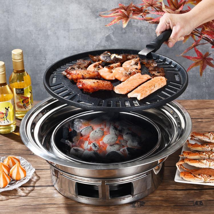 燒烤爐 韓式木炭燒烤爐商用圓形不銹鋼烤肉爐家用室內小型便攜戶外碳烤爐