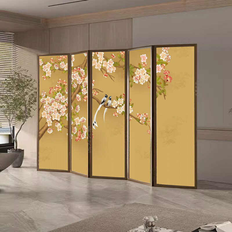 法式中古屏風可移動折疊實木隔斷客廳沙發背景墻臥室復古花鳥折屏/屏風/擋風屏/隔斷屏/遮擋屏/折疊屏/玄關屏風/客廳屏風