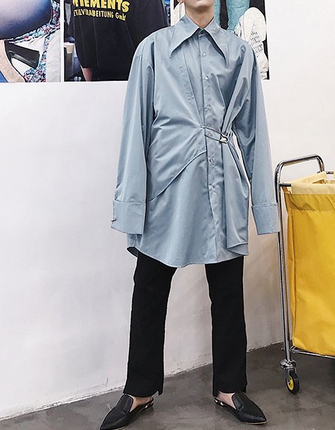 FINDSENSE H1 2018 秋季 新款 男 日本 不規則 多種穿法質領 寬鬆 襯衫 長袖襯衫外套 休閒 潮上衣