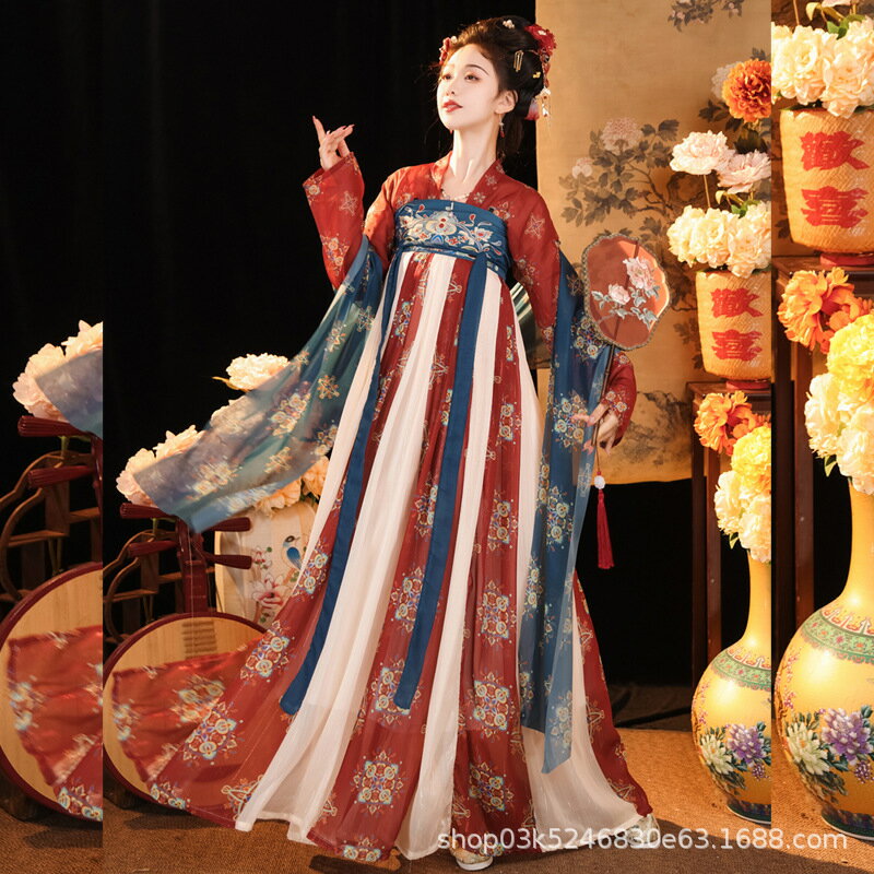 新款【盛世大唐】日常仙氣唐制漢服女復原風齊胸襦裙壹片式春夏款鑫弘