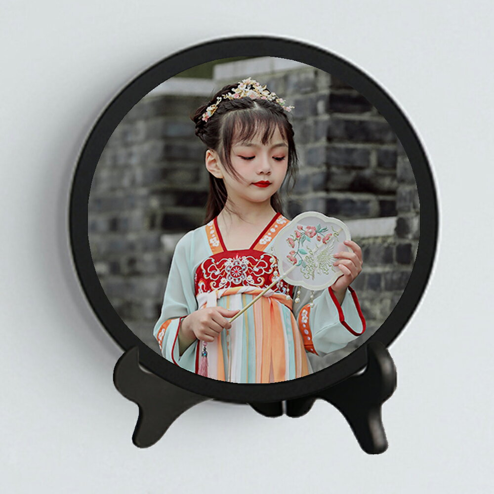 中式簡約圓形木質擺件 掛墻復古兒童擺臺相框畫框桌擺7 8 10 12寸 4