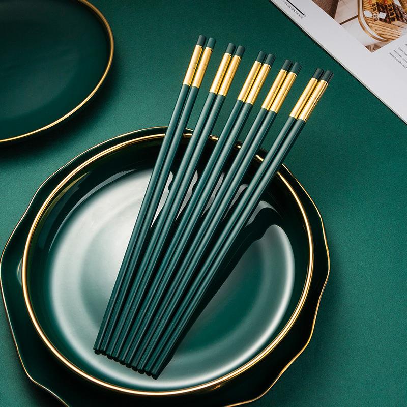 合金筷子綠色家用高檔精致耐高溫高檔歐式奢華家庭2021新款輕奢風