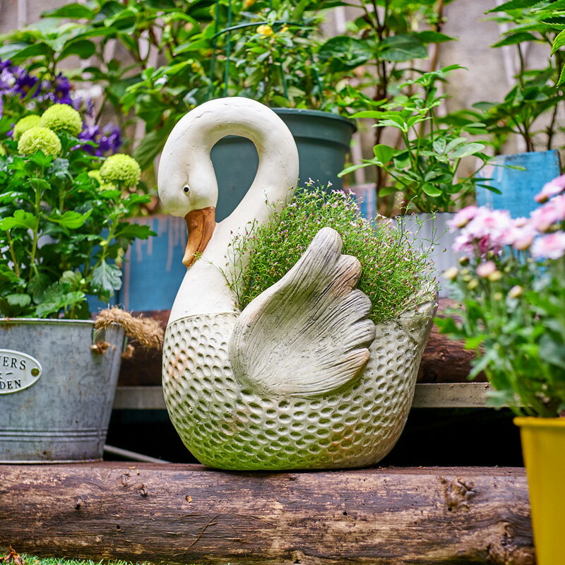 動物花盆北歐簡約現代花園裝飾天鵝擺件庭院創意可愛多肉綠蘿花盆