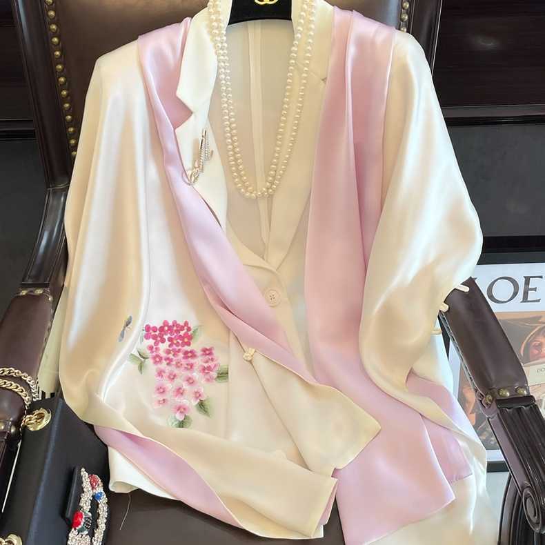 真絲盤扣披肩女手工繡花刺繡旗袍圍巾婚宴媽媽禮服桑蠶絲長款絲巾 披肩