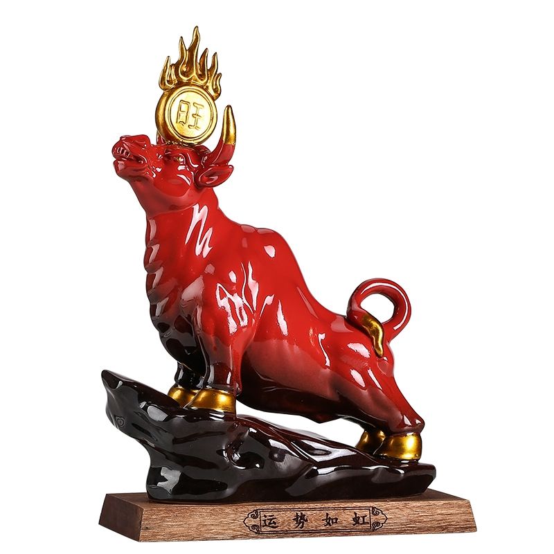 公司貨 免運 快速出貨 擺件 禮品 創意禮品陶瓷紅色牛擺件客廳辦公室招財生肖牛年送禮茶室擺設軟裝
