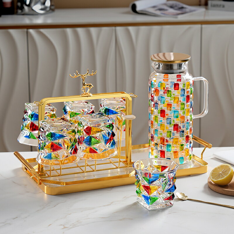 冷水壺玻璃耐高溫高顏值裝涼白開水大容量泡茶瓶冰箱家用水杯套裝/水壺/茶壺/涼水壺/冷水壺/飲料壺/冷飲壺