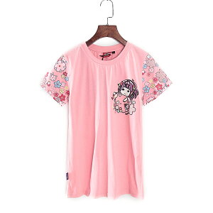 鬼品牌春夏裝專柜撤柜女裝粉紅色金魚姬花朵圓領短袖T恤衫 52775