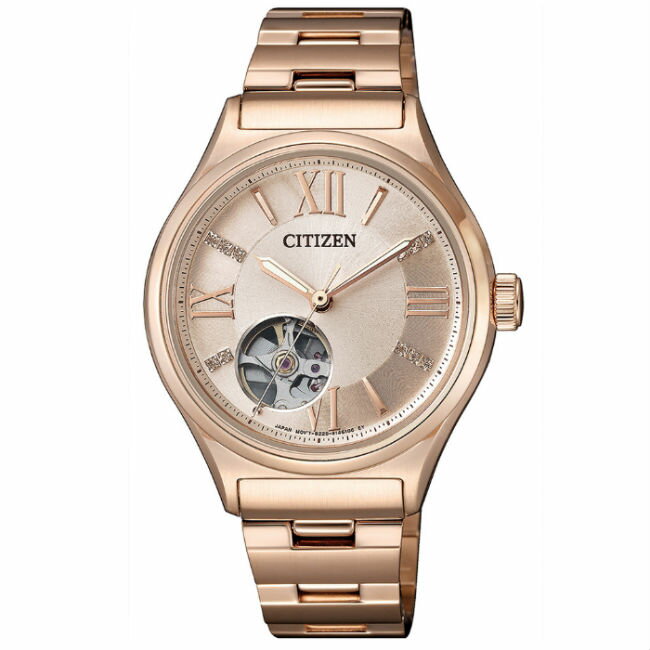 CITIZEN星辰錶 PC1003-58X LADY玫瑰金開芯時尚機械錶/34mm｜樂天領券折300★全館特惠中★指定刷卡回饋10%