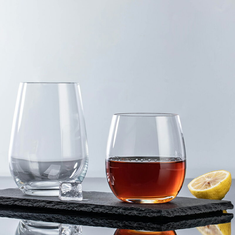 水晶玻璃威士忌杯家用矮款洋酒杯透明高款玻璃水杯不倒翁酒杯