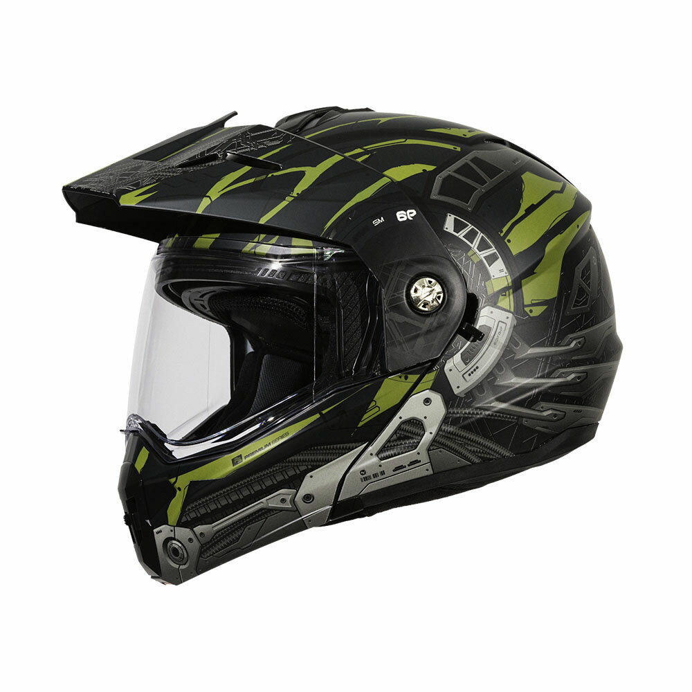 【SOL Helmets】SM-6P複合可掀式安全帽 (賽博格_消光黑/綠) ｜ SOL安全帽官方商城