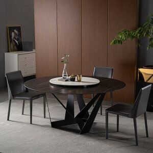 桌子 意式巖板圓桌家用大小戶型北歐圓形餐桌椅組合帶轉盤