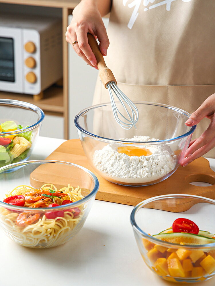 透明玻璃碗耐高溫家用大號耐熱玻璃盆和面盆烘焙打蛋碗沙拉碗