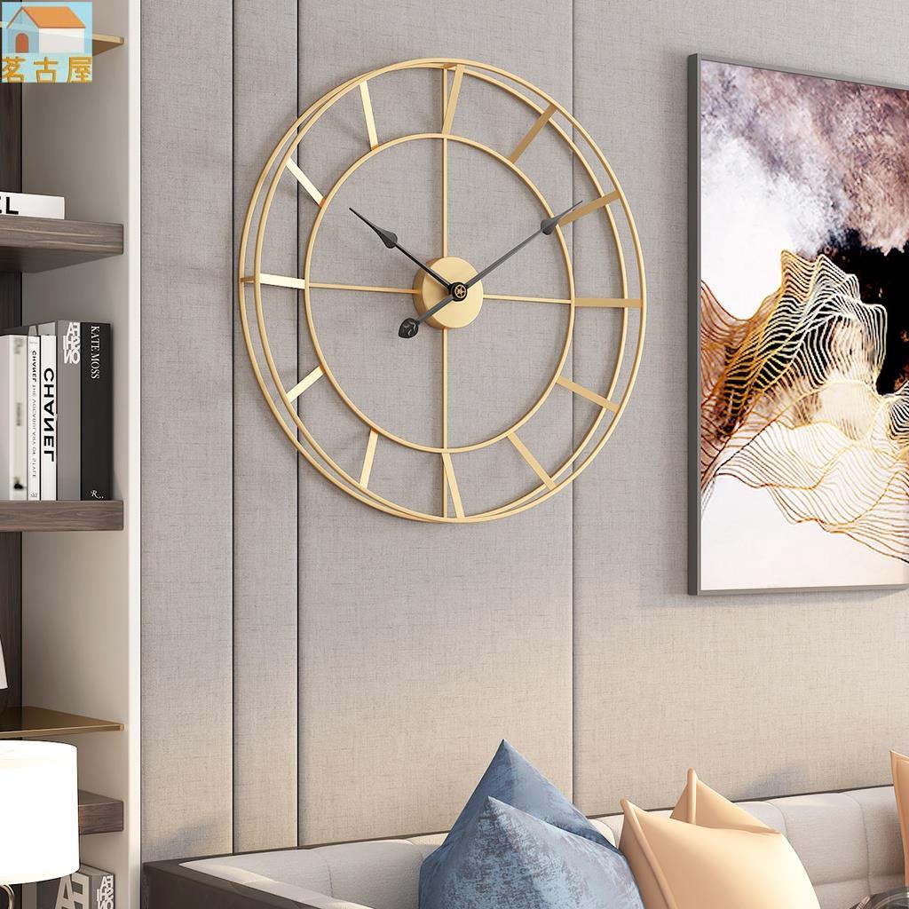 金屬掛鐘 鐵藝時鐘 壁鐘 輕奢現代簡約鐵藝掛鐘 客廳鐘錶裝飾時鐘 靜音金屬鐵藝鐘錶