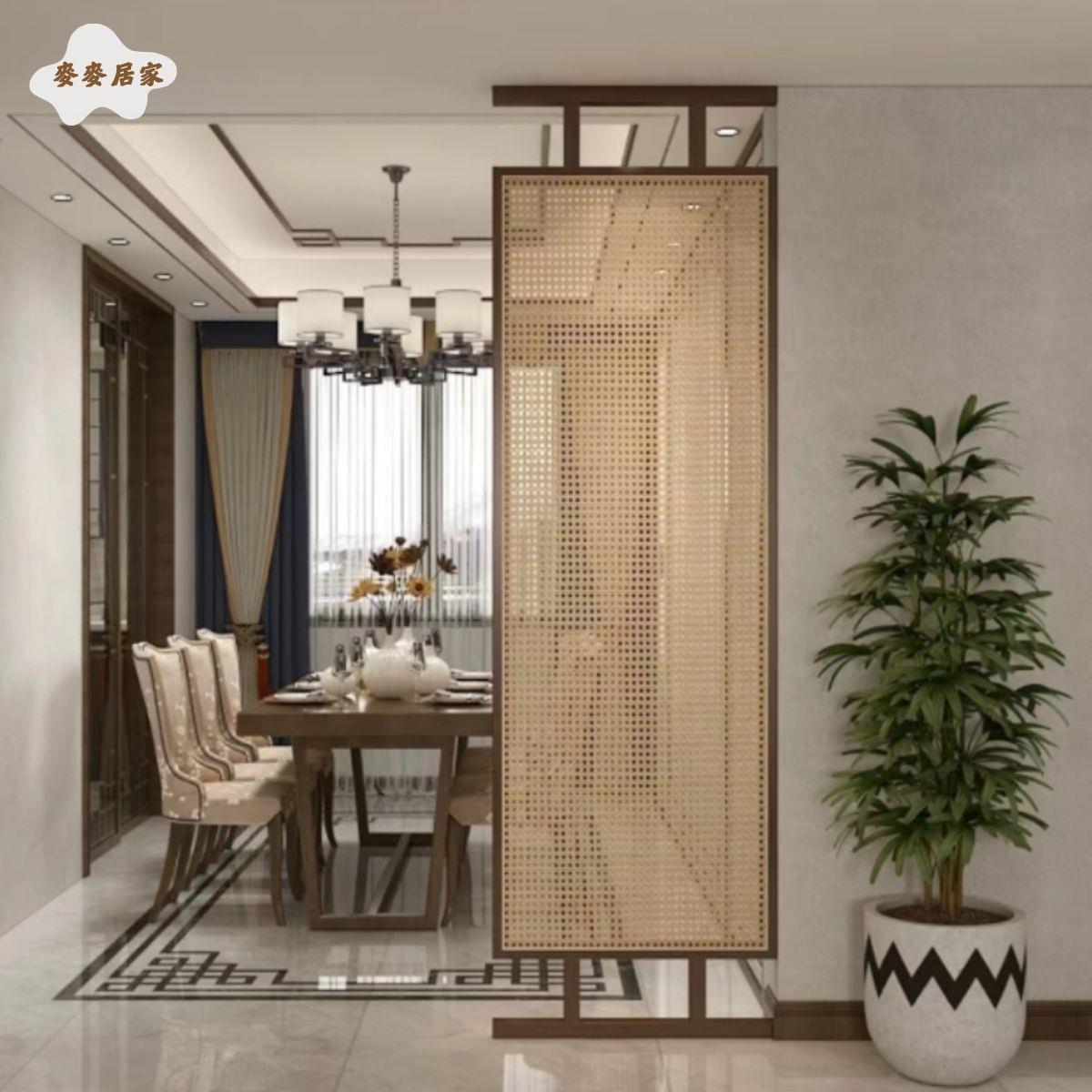 定製藤編屏風隔斷辦公室餐廳酒店客廳遮擋新中式現代簡約雙面屏風 m7021