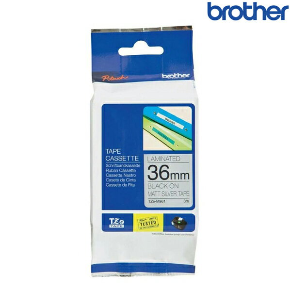 Brother兄弟 TZe-M961 銀底黑字 標籤帶 質感消光系列 (寬度36mm) 標籤貼紙 色帶