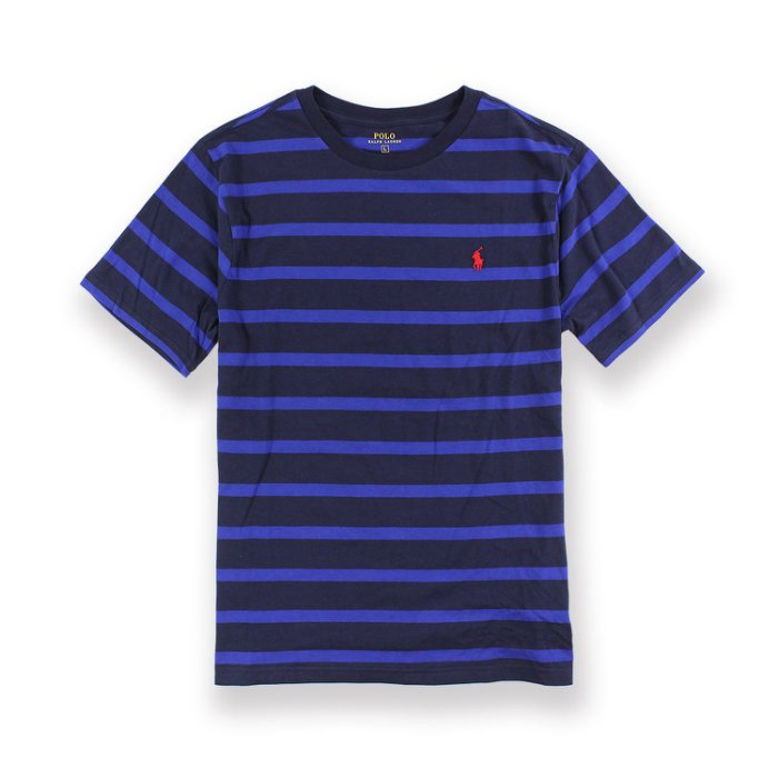 國百分百【全新真品】Ralph Lauren T恤 RL 短袖 T-shirt Polo 條紋 小馬 深藍 XS號 青年版 I096